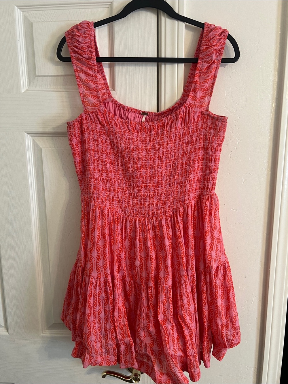 Free People Pink Smocked Mini Dress with Pattern
